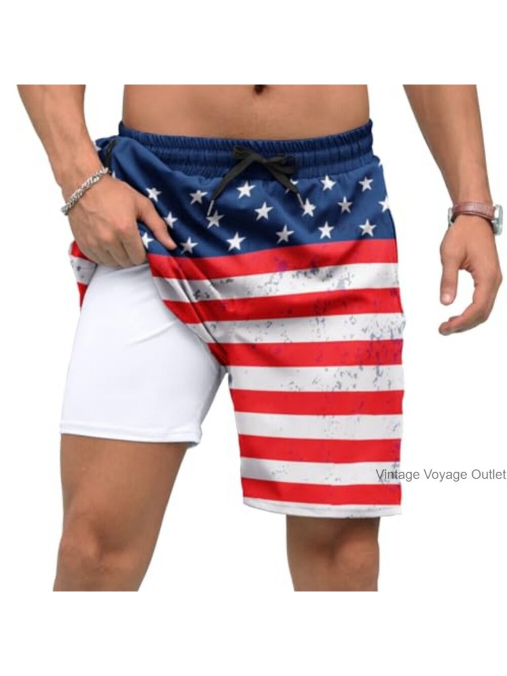 Men's Swim Trunks with Compression Liner Quick Dry Zipper Pockets